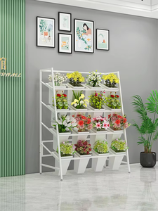 Expositor de Flores para Floristería, Estante de Exhibición de Flores Frescas, Estructura de Hierro Forjado Trapezoidal de Múltiples Niveles, Estilo Simple - Product Image 1