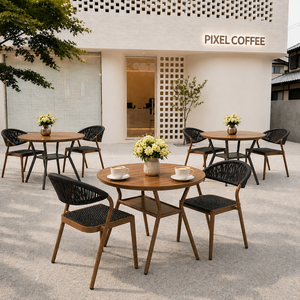 Ensemble de mobilier d'extérieur moderne FLD1025 pour balcon d'hôtel, chaises à structure en <span class=keywords><strong>aluminium</strong></span>, <span class=keywords><strong>table</strong></span> ovale de salle à manger commerciale imperméable - Product Image 1
