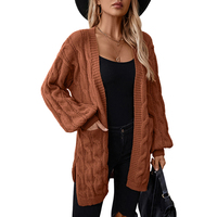 Nouveau design personnalisé – Cardigan en maille torsadée mi-long pour femme – Pull décontracté et ample de style vintage – Manteau en maille pour femme