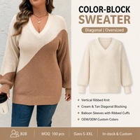 Pulls pour femmes grandes tailles, tricot épais, manches longues bouffantes, col en V, décontracté, hiver, Noël, en acrylique, personnalisés OEM & ODM, Tallas Grandes