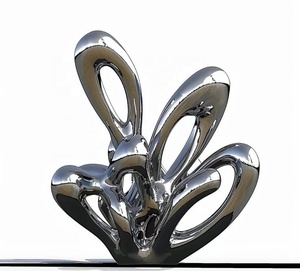Sculpture d'art abstrait moderne personnalisée en acier inoxydable poli argenté 3D pour jardin extérieur - Product Image 2