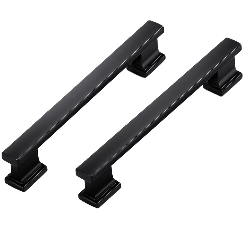 Rhetech Customized Modern Vintage Solid Brass Material Square Matte Black Cabinet Handle Kitchen Cupboard Drawer Pull Handles