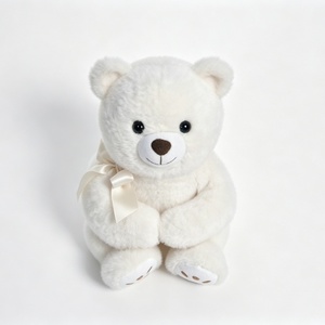 Ours en peluche blanc doux personnalisé avec ruban, design assis, rembourrage en coton PP, unisexe, pour fêtes, 51-99 cm - Product Image 3