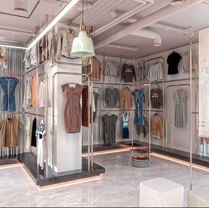 ชั้นวางโชว์เสื้อผ้าทำจากสเตนเลสสตีลดีไซน์แบบเคลือบพื้นเคาน์เตอร์ร้านค้าเสื้อผ้าที่ทันสมัย - Product Image 4