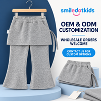 Smiledotkids Pantalon évasé personnalisé pour enfants, gris, avec superposition jupe, taille élastique à cordon, OEM ODM, pour petites filles, vente en gros
