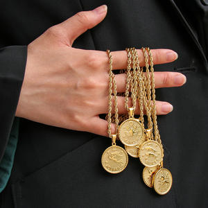 Collar del zodiaco chapado en oro para mujeres y hombres constelación moneda horóscopo astrología colgante collares joyería <span class=keywords><strong>de</strong></span> <span class=keywords><strong>la</strong></span> <span class=keywords><strong>suerte</strong></span> - Product Image 1