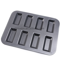 Moule à financiers 8 cavités en acier au carbone antiadhésif, plaque à gâteau rectangulaire pour pâtisserie DIY, chaleur uniforme, démoulage rapide, qualité alimentaire
