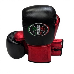 No Boxing No Life Guantes de Boxeo Personalizados Rojos y Negros para Adultos, Transpirables, Antideslizantes, con Cierre de Cordones en los Dedos, de Cuero Vacuno Genuino - Product Image 1
