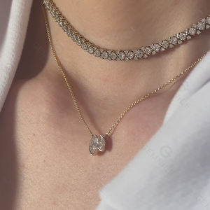 Collar de mujer con colgante de oro de dos circonitas Marquesa de plata reciclada sin deslustre y joyería de moda llamativa de la moda de dos - Product Image 4