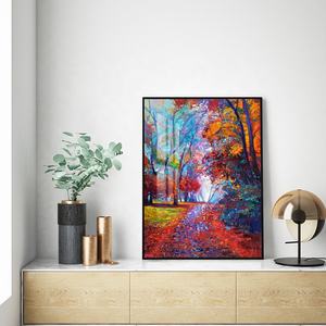 Arte de pared de paisaje de otoño, pintura al óleo original moderna sobre vidrio, paisaje de otoño, impresión acrílica, pintura de porcelana, ilustraciones para pared - Product Image 2