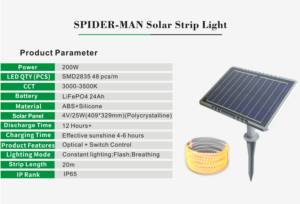 Bande lumineuse LED solaire étanche IP65 50W bon marché pour décorations de jardin extérieur lumière intelligente RVB avertir la couleur blanche 100W 200W - Product Image 6