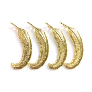 Wholesale Leaves shape plating pendant new design jewelry component fashion golden feather charm wholesale for bracelets