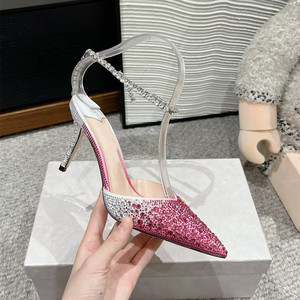 Zapatos de Tacón Alto Puntiagudos con Cristales y Diamantes para Mujer, Verano 2026, Sandalias con Cadena de Pedrería para Cena o Boda - Product Image 5