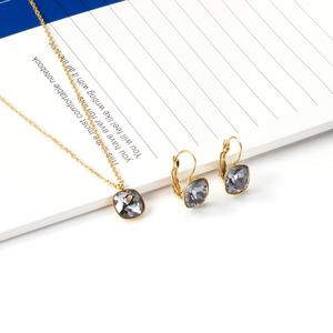 Popular Gorgeous Silvery Black Gem Gold Plated Stainless Steel Pendant <b>Necklace</b> Earrings Jewelry <b>Set</b> for Women - Product Image 1