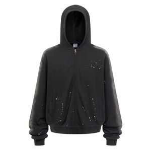 ODM OEM Vente en gros Sweat-shirt à capuche zippé imprimé par pulvérisation 430 g/m², style graffiti, effet délavé vintage - Product Image 1
