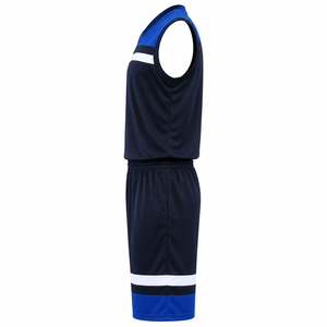 Conjunto de Uniforme de Baloncesto Unisex Azul Marino con Franjas Blancas, Jersey sin Mangas y Pantalones Cortos, Transpirable, Poliéster, Impresión Personalizada, Sin Costuras - Product Image 2