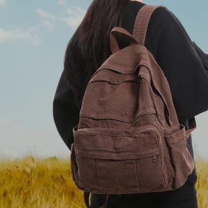 Mochila de lona marrón café de moda con cremallera, mochila de malla impermeable para hombres, escuela secundaria/estudiantes universitarios, ordenador portátil básico - Product Image 2