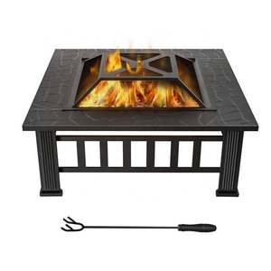 Outdoor Metal Square <b>Table</b> Backyard Patio Garden Stove Wood Burning Brazier Fire Pit With Spark Screen - Product Image 1