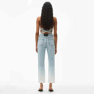 กางเกงยีนส์ขาตรงสีฟ้าอ่อนสำหรับผู้หญิงกางเกงยีนส์ลำลองไล่ระดับสีพิมพ์ตัวอักษรทันสมัยมาใหม่ฤดูใบไม้ร่วง - Product Image 5