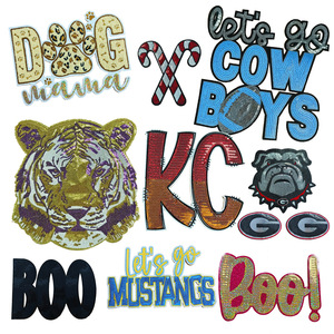 In Stock 28cm Let's Go Cowboys Letter Beaded <strong>Sequin</strong> Patch Iron on <strong>Appliqued</strong> Patches for Garment - Product Image 2