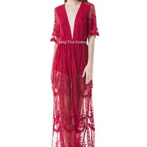 Nouvelle Robe Longue Décontractée d'Été pour Femme, Motif Floral, Dentelle Brodé, OEM, Mini Robe de Plage avec Taille Naturelle Tissée - Product Image 2