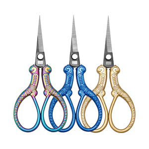 Vintage Embroidery Scissors Stainless Steel Colored <b>Titanium</b> Blue Gold Straight Head Home Use Tailor Scissors - Product Image 1