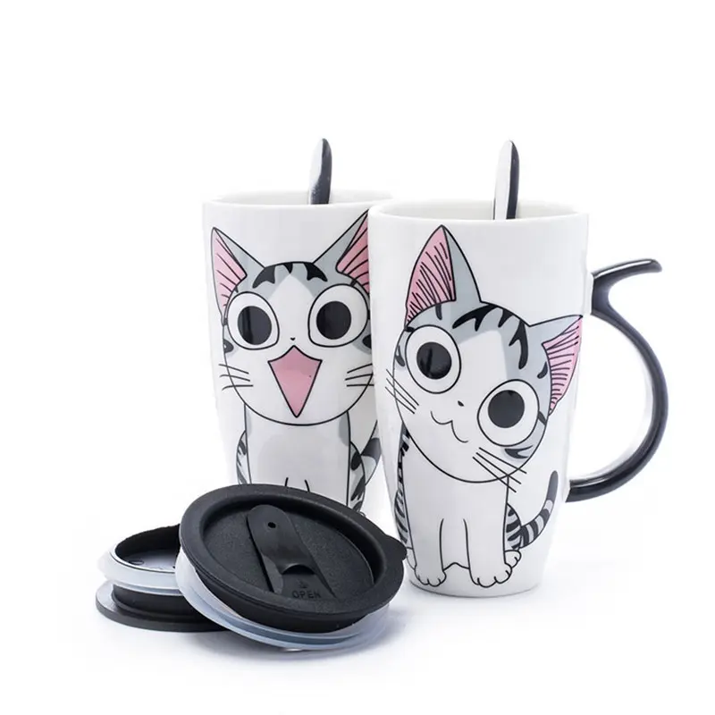 600ml Cute Cat Ceramics Coffee Mug With Lid Large Capacity Animal Mugs creative Drinkware Coffee Tea Cups Novelty Gifts Milk Cup