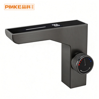 Robinet de lavabo numérique à affichage LED et lumière ambiante, monotrou, en céramique, pour salle de bain et chambre, eau froide et chaude
