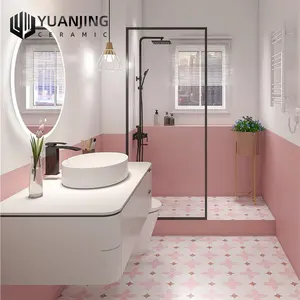 Popular New Design Porcelain Ceramic Bathroom Design With Beige Pink White Ceramic Wall And Floor Tiles