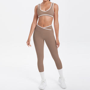 High Waisted Plus Size <b>Leggings</b> Sports Running 5-Piece Set Custom Logo Contrast Color Yoga Gym Fitness Suits for <b>Women</b> - Product Image 4