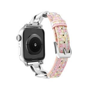 Correa de Cadena con Incrustaciones de Diamantes para Apple Watch Ultra 49mm SE 44mm 42mm 38mm, Correa de Reloj de Cuero Colorida con Patrón Tejido - Product Image 3