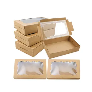 Brown Kraft Cookie Boxes with Clear Window Premium Small Paper Gift Box Containers for Dessert Pastry Candy Packaging