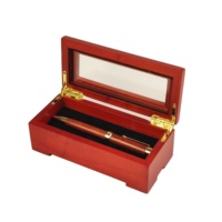Boîte à stylos en bois massif rouge avec fenêtre en acrylique transparente, doublure en velours noir, charnière en métal doré, étui de rangement pour stylo-plume, vente en gros