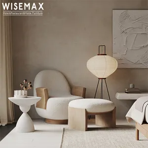 WISEMAX FURNITURE Living room furniture nordic leisure chair wooden base armrest upholstered with teddy fabric soft lounge chair