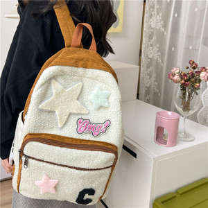 Mochila de lana de cordero de invierno transfronteriza, estilo coreano, mochila corta de felpa de lana para niña, mochila de felpa de invierno estilo japonés para niña - Product Image 2