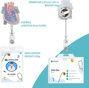 En gros, Porte-badge rétractable en acrylique pailleté en forme de cœur et porte-carte d'identité pour infirmières et médecins, pour le travail - Product Image 3