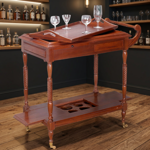 Chariot à vin en teck, design contemporain, pour hôtels, restaurants, banquets et mariages. - Product Image 3