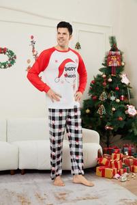 Grote hoeveelheid voorraad bijpassende kerstpyjama's voor het gezin, set met Santa Crew letters print top en geruite broek pyjama set - Product Image 4