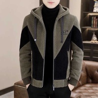 Nouveau modèle 2025, best-seller : Cardigan en maille pour homme avec logo personnalisé OEM, poche, cordon de serrage, blocs de couleur et fermeture éclair