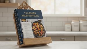 Support de présentation de <span class=keywords><strong>livre</strong></span> de recettes en bois décoratif, pour comptoir de <span class=keywords><strong>cuisine</strong></span>, fait main, style rustique campagnard, pliable, marron - Product Image 5