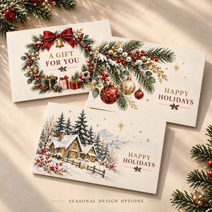 Carte-cadeau de Noël en aquarelle, carte de vœux personnalisée pour <span class=keywords><strong>les</strong></span> fêtes, double face, couronne de sapin d'hiver, bon de réduction pour Noël - Product Image 4