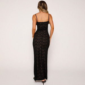 Robe longue sans dos, coupe ajustée, style décontracté, en dentelle, pour femmes, C240029 - Product Image 3