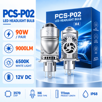 Kit de phares LED mini projecteur PCS-P02 H4 90W 9000LM avec lentille, faisceau focalisé, homologation DOT E-mark FMVSS H4 et ligne de coupure nette