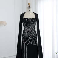 Jancember LSZ275 Robe de soirée arabe élégante de luxe noire perlée avec manche cape