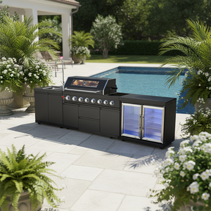 Gabinete de Cocina Exterior Pequeño de Acero Inoxidable, Estilo Moderno, con Fregadero, Grifo, Cajón de Almacenamiento, Organizador, Estante y Puertas - Product Image 1