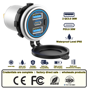 Cargador <span class=keywords><strong>de</strong></span> Coche LED con Doble Puerto USB QC y USB-C PD, Enchufe Redondo Integrado para Asiento <span class=keywords><strong>de</strong></span> Autobús, Cargador Móvil para Coche con Interruptor <span class=keywords><strong>de</strong></span> Encendido - Product Image 3