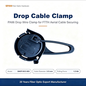 ตัวหนีบสาย<span class=keywords><strong>ไฟเบอร์</strong></span>ออปติก PA66 ตัวหนีบสายดรอปไวร์ 3-5 มม. ตัวรองรับสายเคเบิลอากาศ สำหรับติดตั้งเสาภายนอกอาคาร FTTH ขายส่ง - Product Image 1