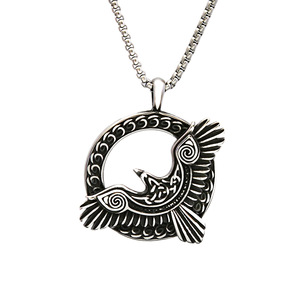 Colgante de cuervo Odín de acero inoxidable yunique, collar de moda retro para hombre con diseño de alas para joyería al por mayor - Product Image 5