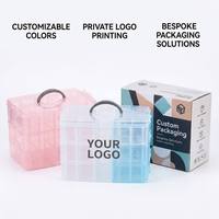 Boîte de rangement pour bijoux et perles, 3 couches, 18 compartiments, carrée, amovible, haute qualité, PP transparent, écologique