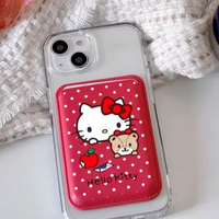 Portefeuille magnétique en cuir avec motif de chaton de dessin animé, porte-badge d'identification pratique avec pochette adhésive au dos